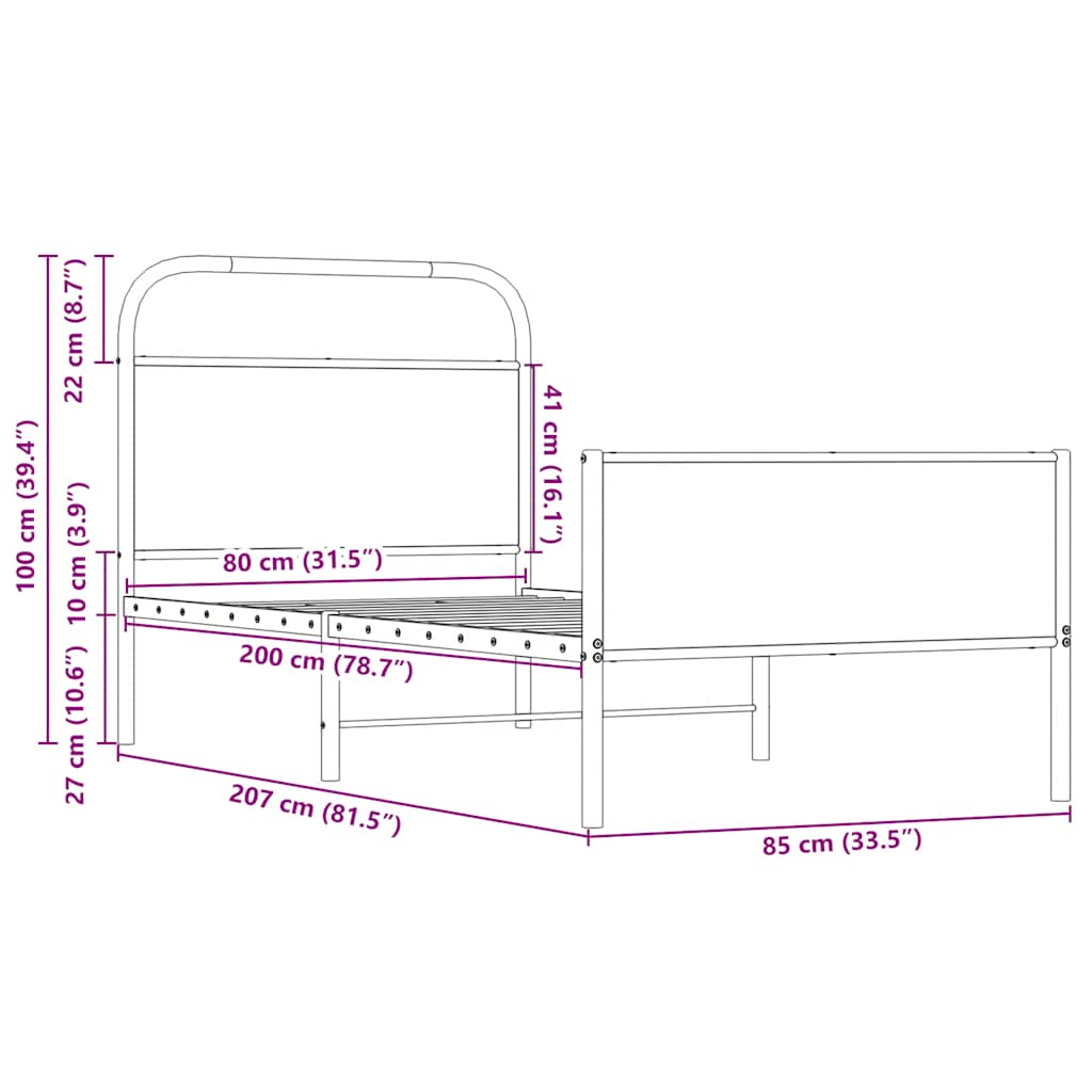 Bettgestell ohne Matratze 80x200 cm Sonoma-Eiche Holzwerkstoff