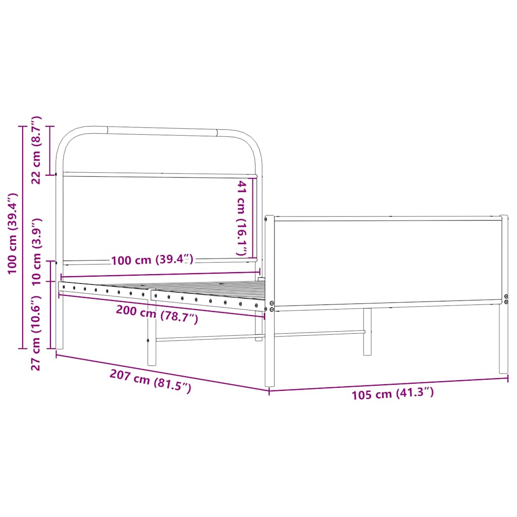 Bettgestell ohne Matratze 100x200 cm Sonoma-Eiche Holzwerkstoff