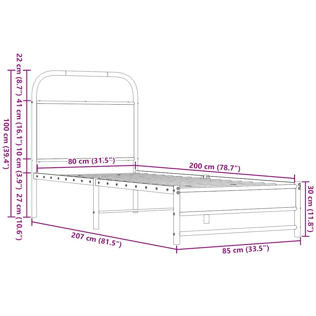 Bettgestell ohne Matratze 80x200 cm Braun Eichen-Optik