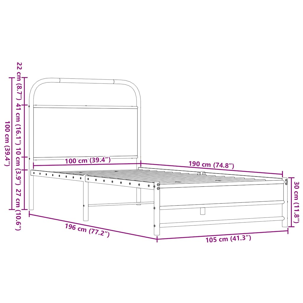 Bettgestell ohne Matratze 100x190 cm Braun Eichen-Optik