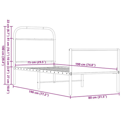 Bettgestell ohne Matratze 75x190 cm Braun Eichen-Optik