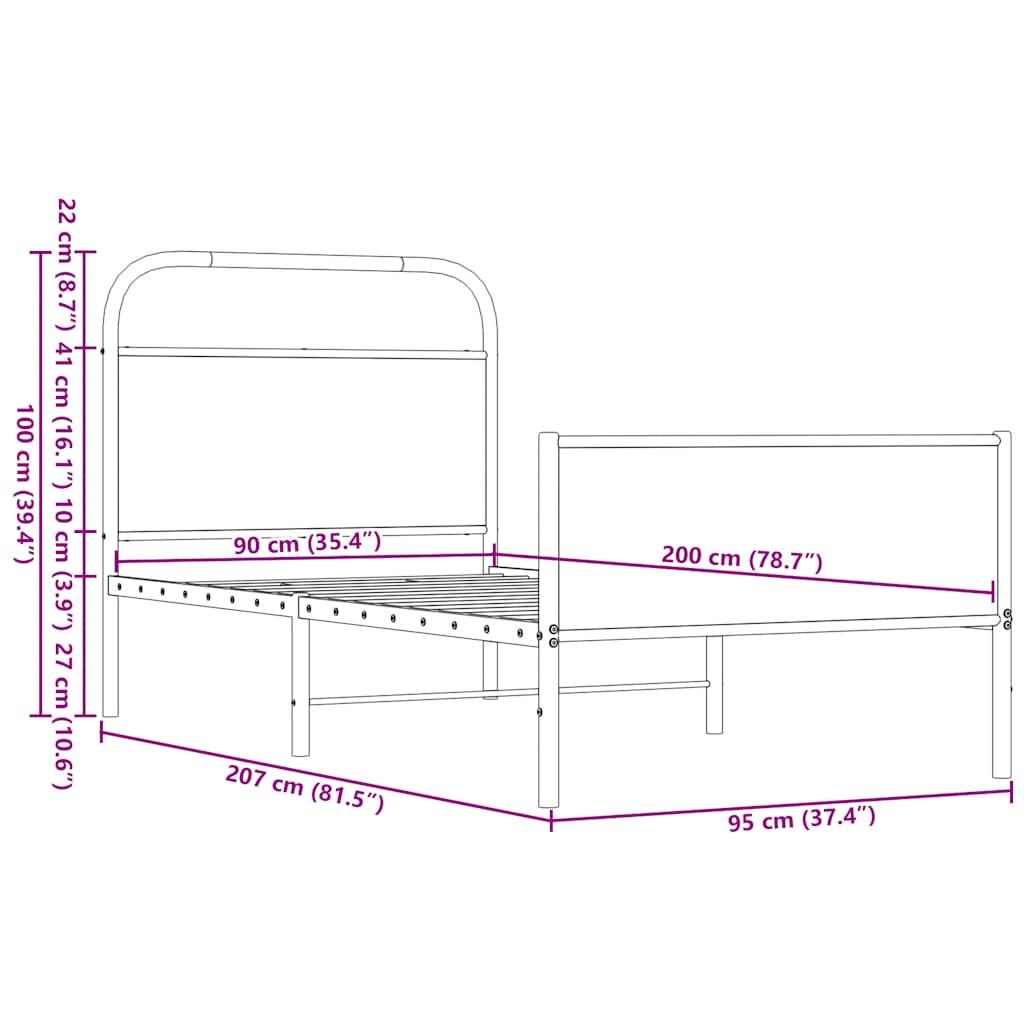 Bettgestell ohne Matratze 90x200 cm Braun Eichen-Optik