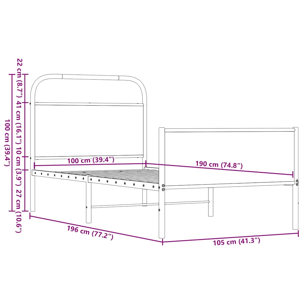 Bettgestell ohne Matratze 100x190 cm Braun Eichen-Optik