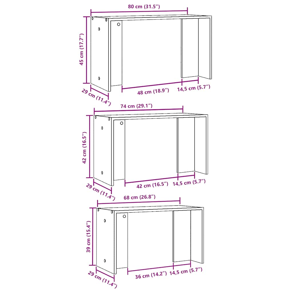 Satztische 3 Stk. Artisan-Eiche Holzwerkstoff