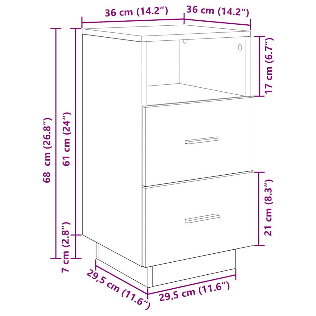 Nachttisch mit 2 Schubladen Betongrau 36x36x68 cm