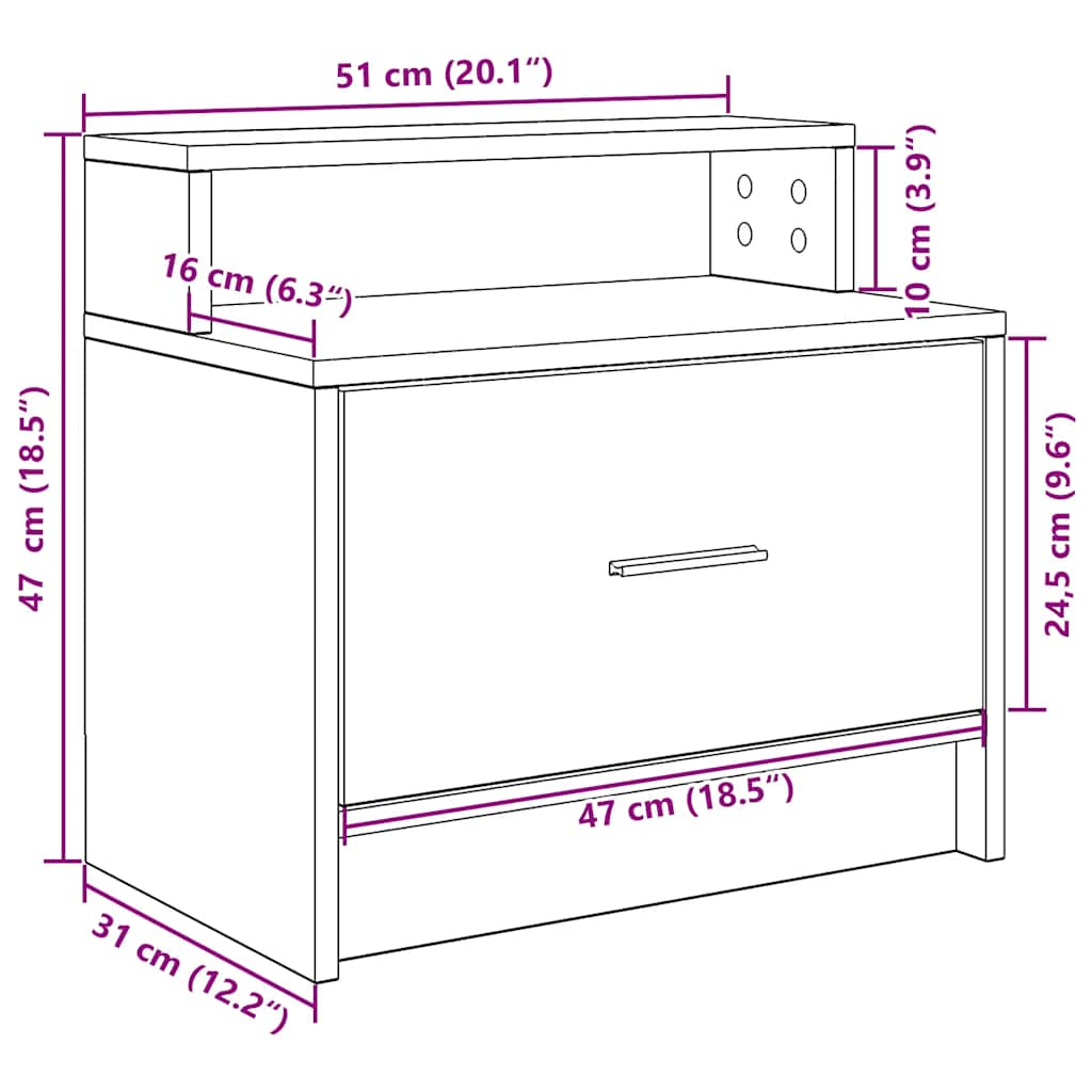 Nachttische mit Schublade 2 Stk. Sonoma-Eiche 51x31x47 cm