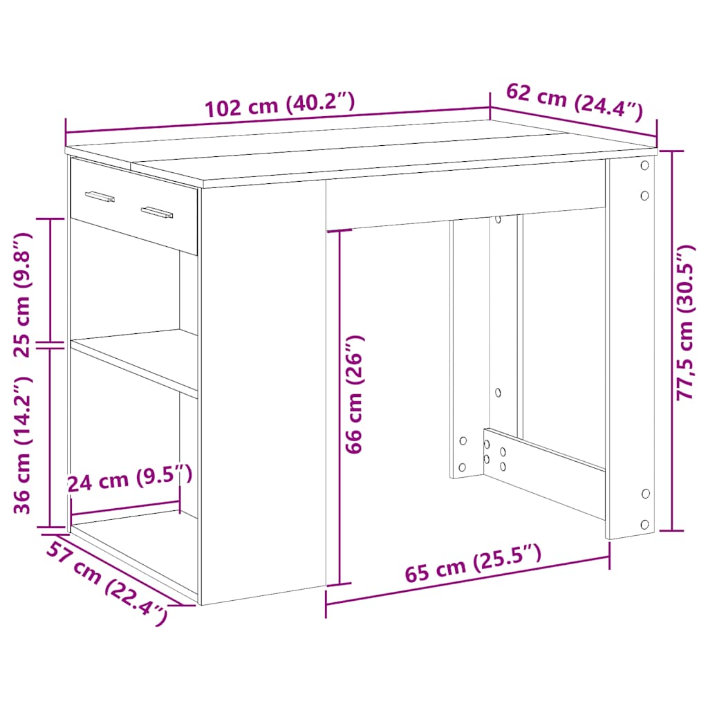 Schreibtisch mit Schubladen Ablage Sonoma-Eiche 102x62x77,5 cm