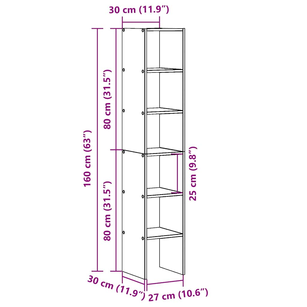 Bücherregale 2 Stk. Stapelbar Weiß 30x30x80 cm Holzwerkstoff