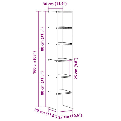 Bücherregale 2 Stk. Stapelbar Schwarz Eichen-Optik 30x30x80 cm