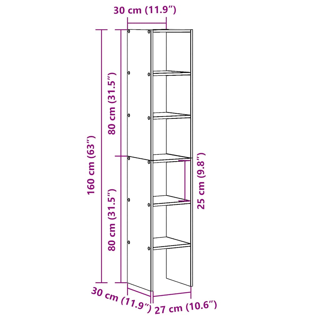 Bücherregale 2 Stk. Stapelbar Braun Eichen-Optik 30x30x80 cm