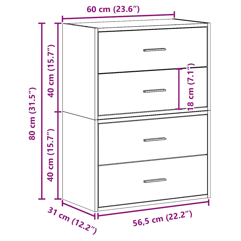 Schränke mit 2 Schubladen 2 Stk. Braun Eichen-Optik 60x31x40 cm