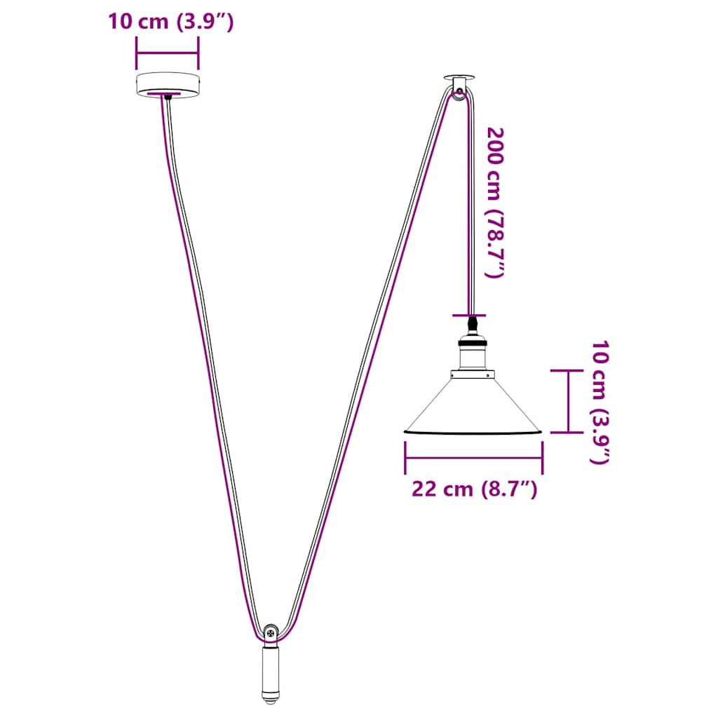 Pendelleuchte Höhenverstellbar E27 Schwarz Glänzend Ø 22 cm