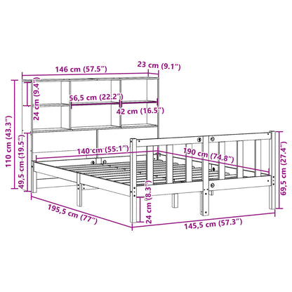 Massivholzbett mit Regal ohne Matratze 140x190 cm Kiefernholz