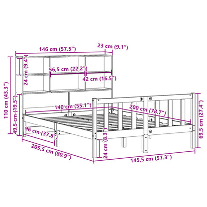 Massivholzbett mit Regal ohne Matratze Wachsbraun 140x200 cm