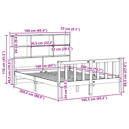 Massivholzbett mit Regal ohne Matratze Wachsbraun 160x200 cm