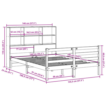 Massivholzbett mit Regal ohne Matratze 140x190 cm Kiefernholz