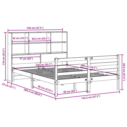 Massivholzbett mit Regal ohne Matratze 140x200 cm Kiefernholz