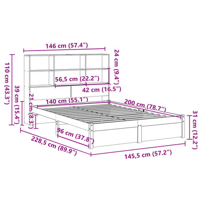 Massivholzbett mit Regal ohne Matratze 140x200 cm Kiefernholz