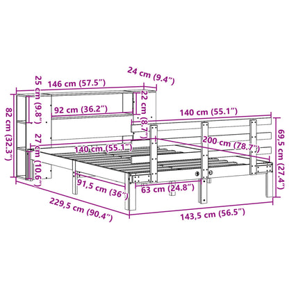 Massivholzbett mit Regal ohne Matratze Wachsbraun 140x200 cm