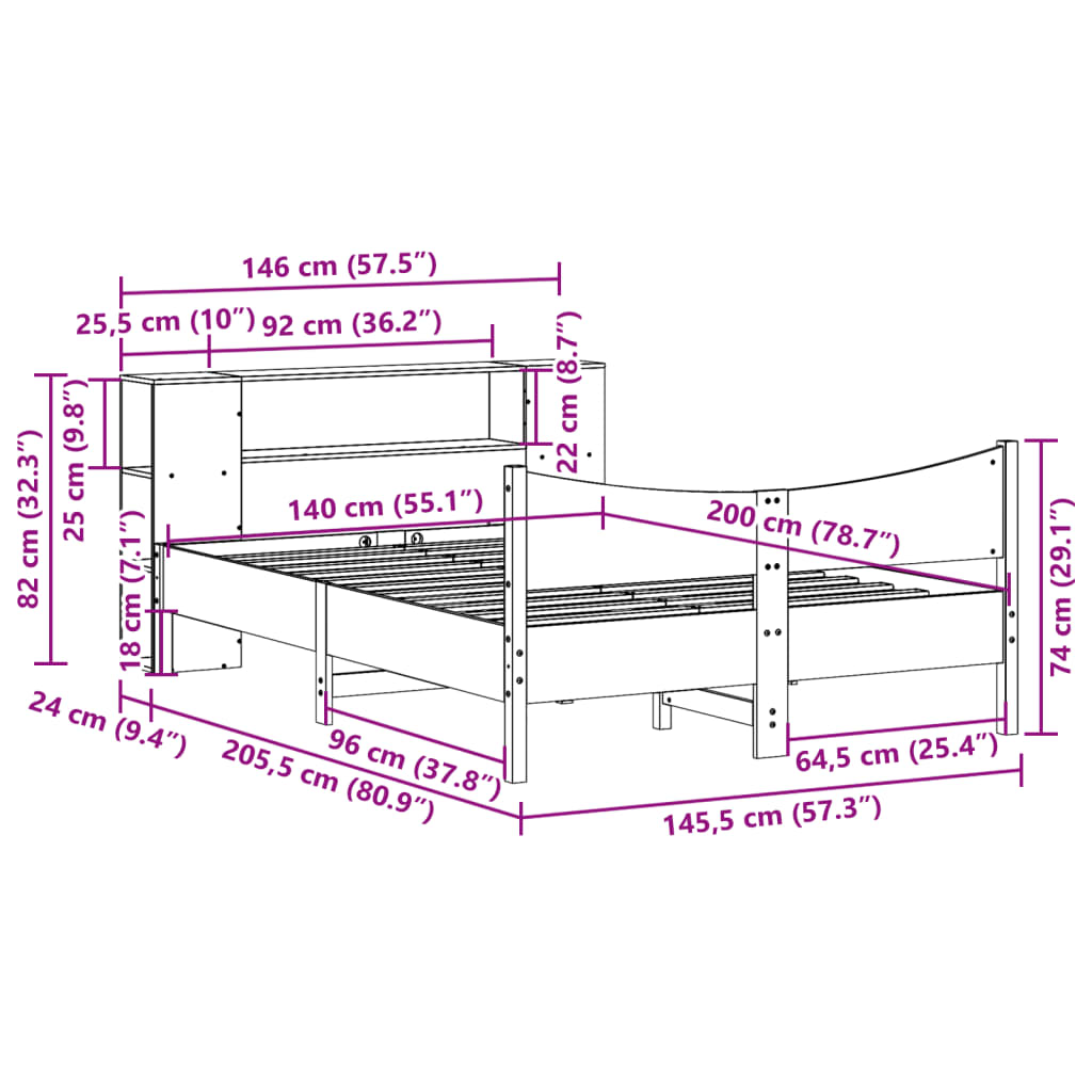 Massivholzbett ohne Matratze 140x200 cm Kiefernholz