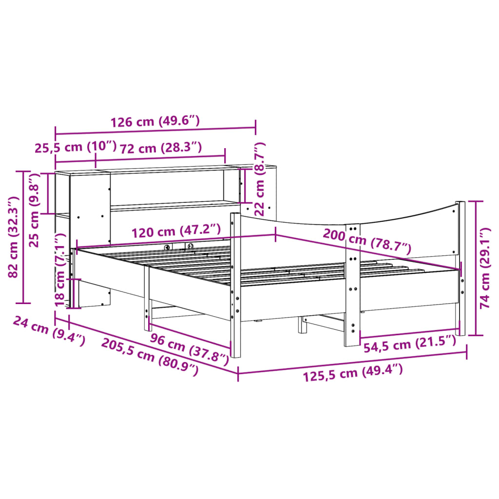 Massivholzbett ohne Matratze 120x200 cm Kiefernholz