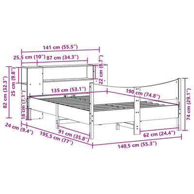 Massivholzbett ohne Matratze Weiß 135x190 cm Kiefernholz