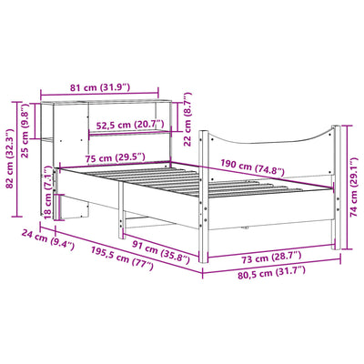 Massivholzbett ohne Matratze Wachsbraun 75x190 cm Kiefernholz