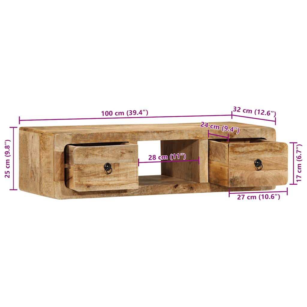 TV-Wandschrank 100x32x25 cm Raues Massivholz Mango