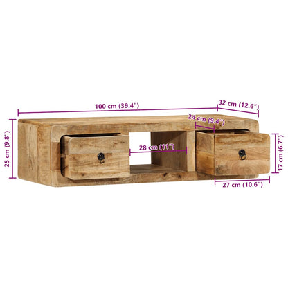 TV-Wandschrank 100x32x25 cm Raues Massivholz Mango