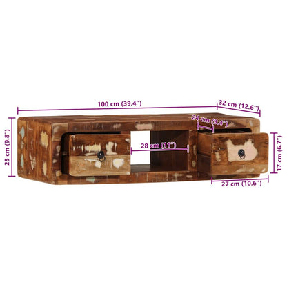 TV-Wandschrank 100x32x25 cm Altholz Massivholz