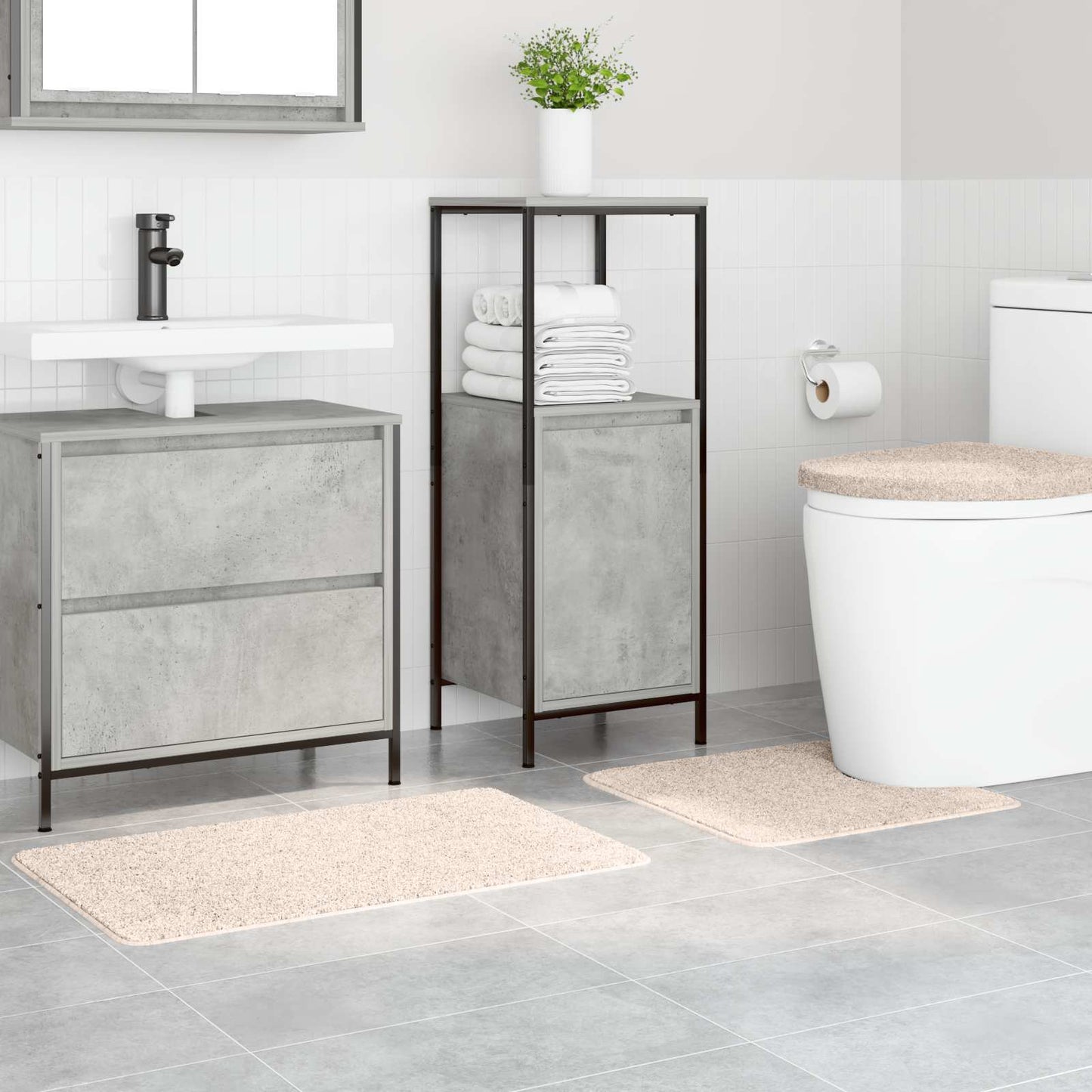 Anti-Rutsch Badematten-Set 3 pcs Creme PP