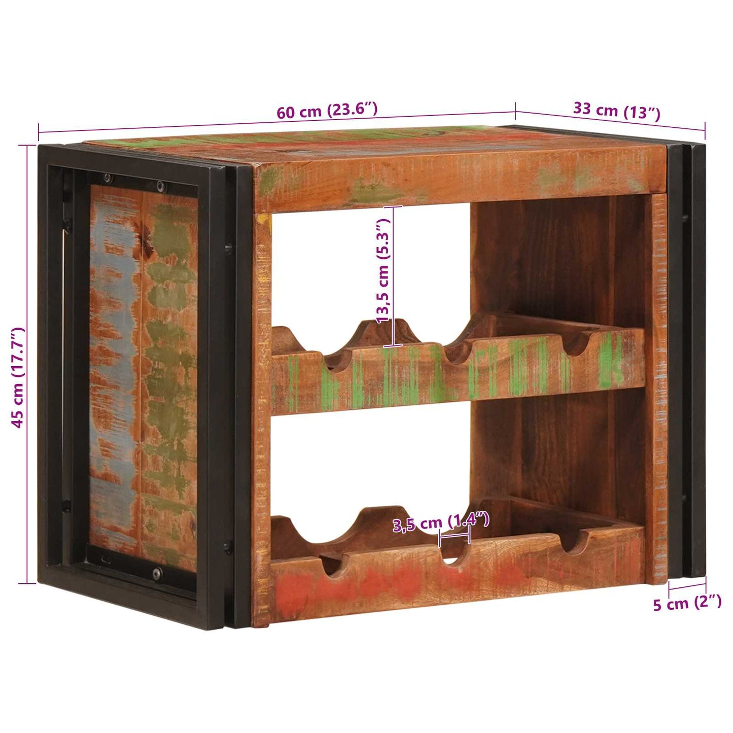 Weinregal Braun 100 x 45 x 33 cm Massives Altholz