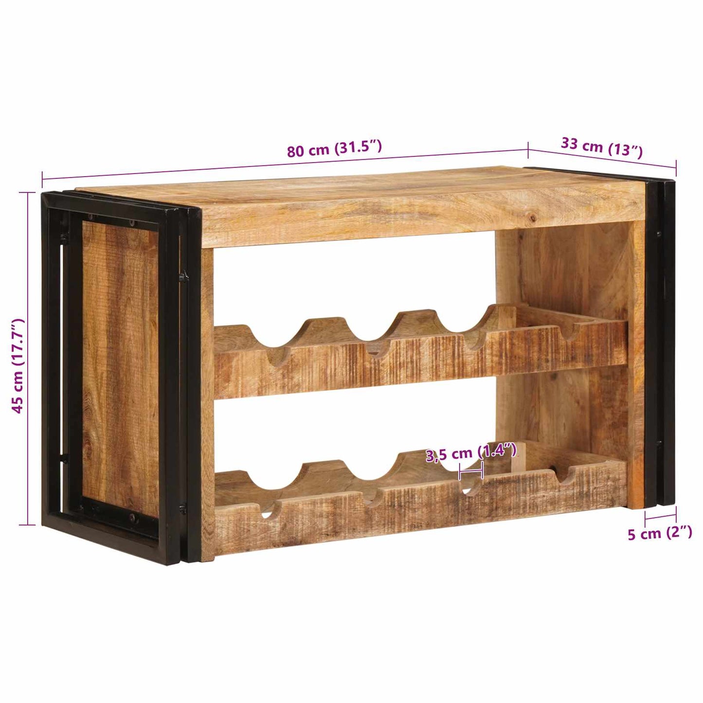 Weinregal Braun 100 x 45 x 33 cm Massives grobes Mangoholz