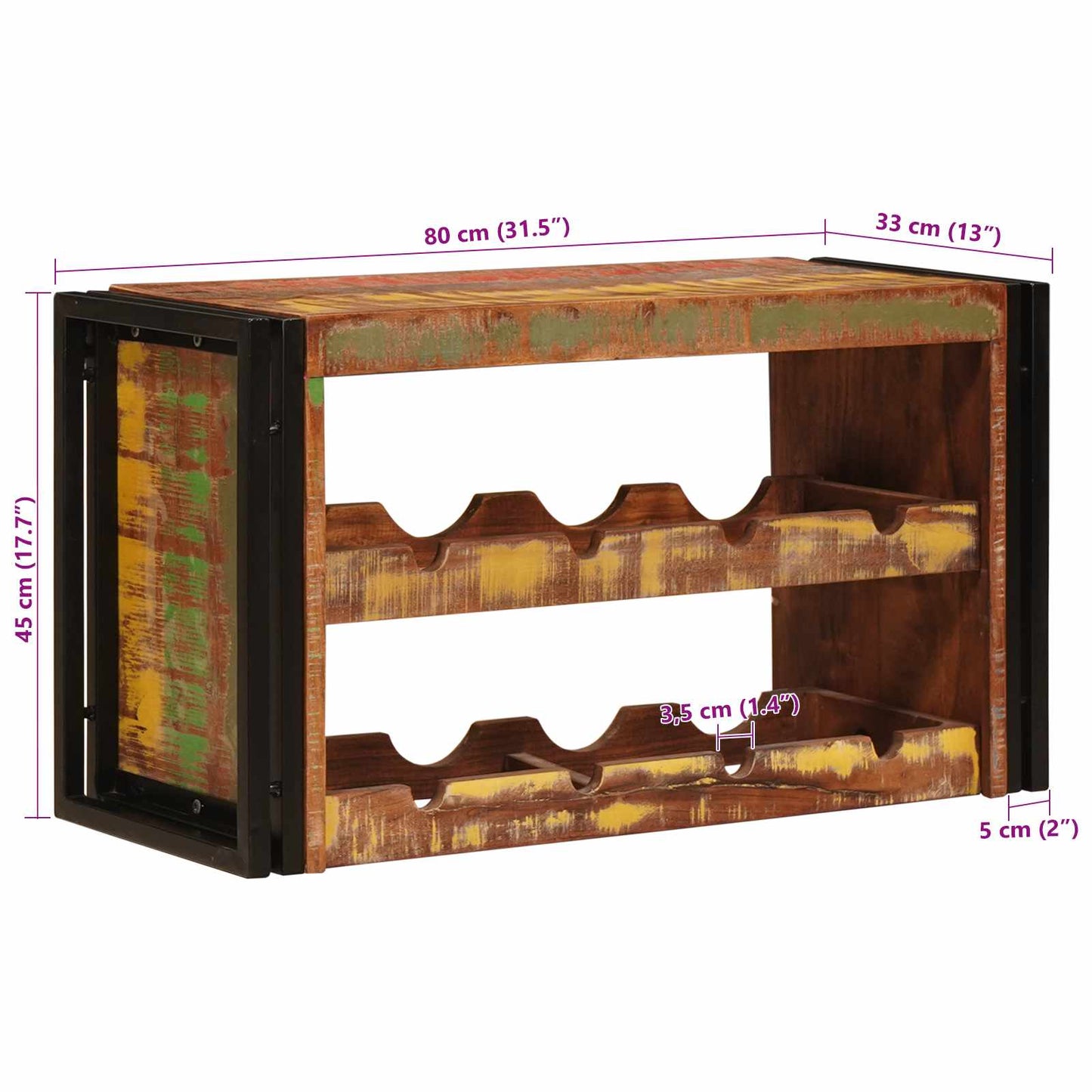 Weinregal Braun 100 x 45 x 33 cm Massives Altholz