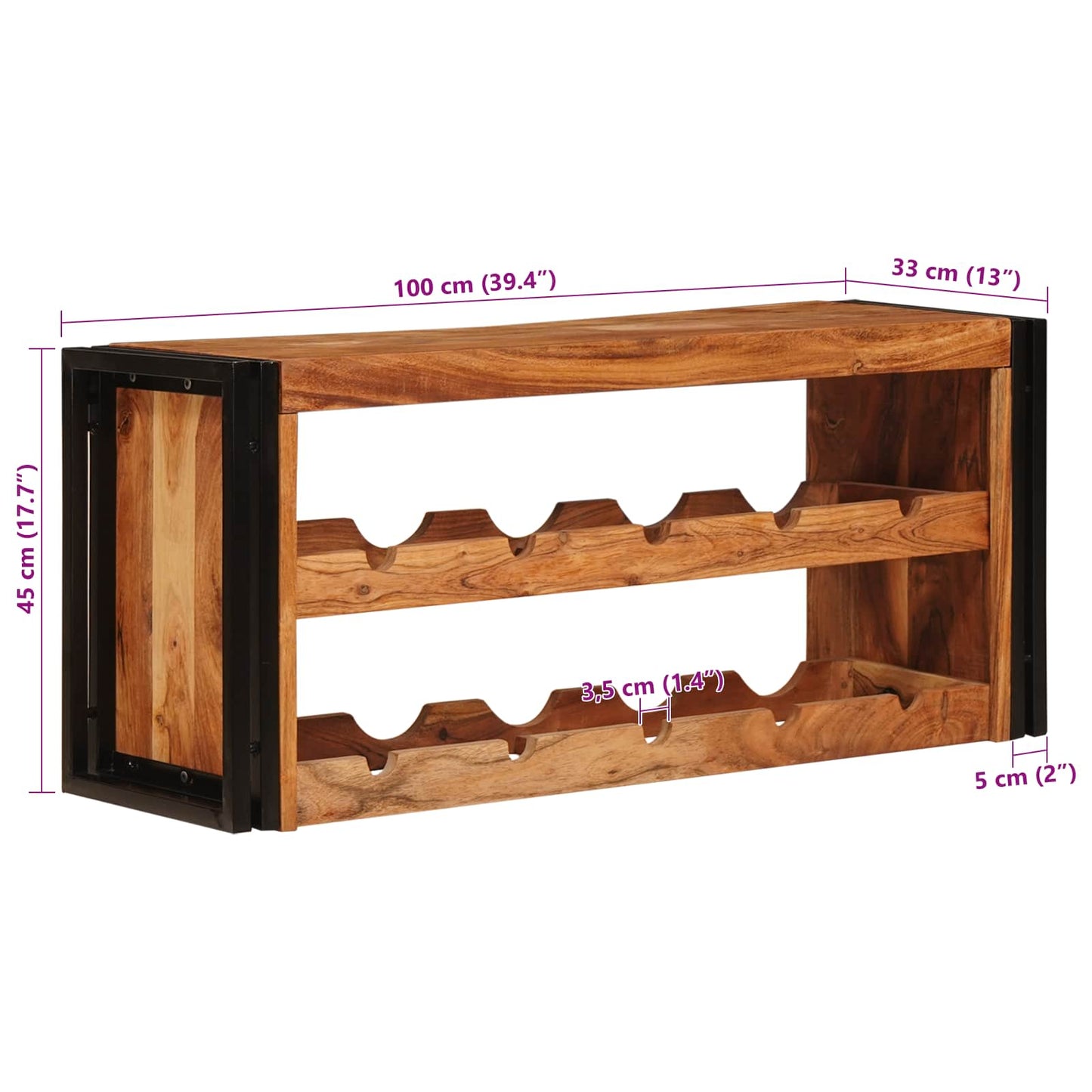 Weinregal Braun 100 x 45 x 33 cm Massivholz Akazie