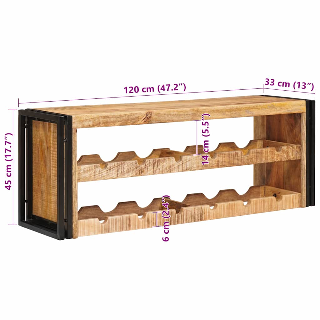Weinregal Braun 120 x 45 x 33 cm Massives grobes Mangoholz
