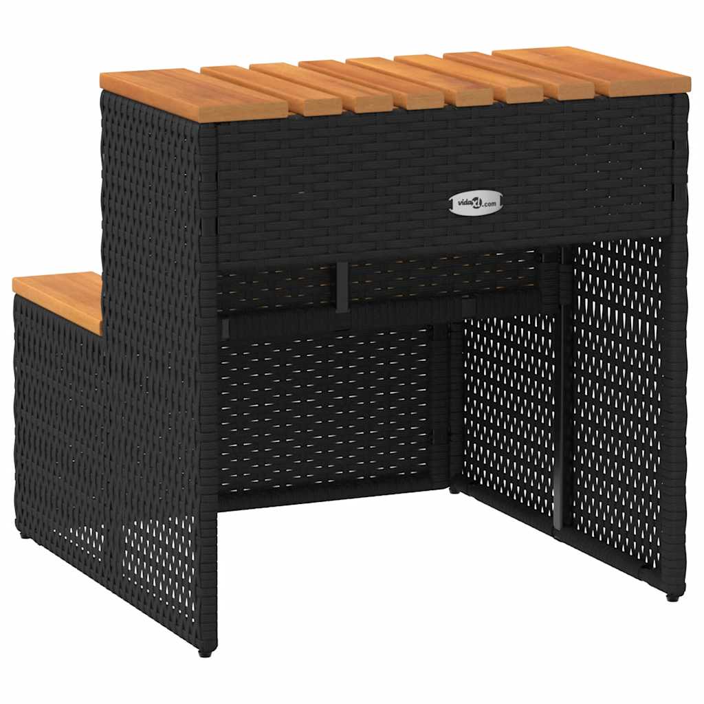 Whirlpooltreppe Schwarz 50x50x50,5 cm Poly Rattan Akazie Massiv