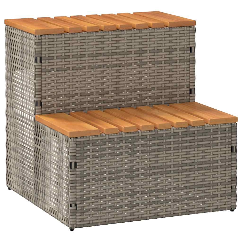 Whirlpooltreppe Grau 50x50x50,5 cm Poly Rattan Akazie Massiv