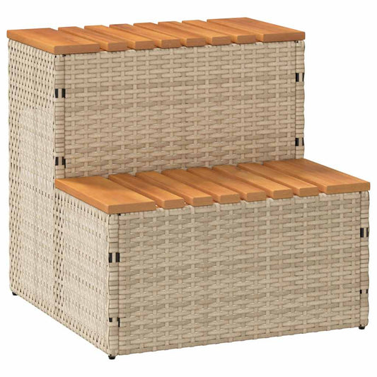 Whirlpooltreppe Beige 50x50x50,5 cm Poly Rattan Akazie Massiv