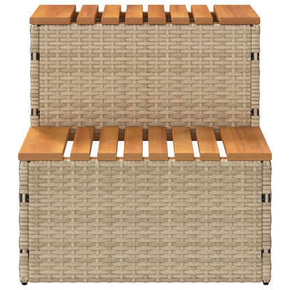 Whirlpooltreppe Beige 50x50x50,5 cm Poly Rattan Akazie Massiv