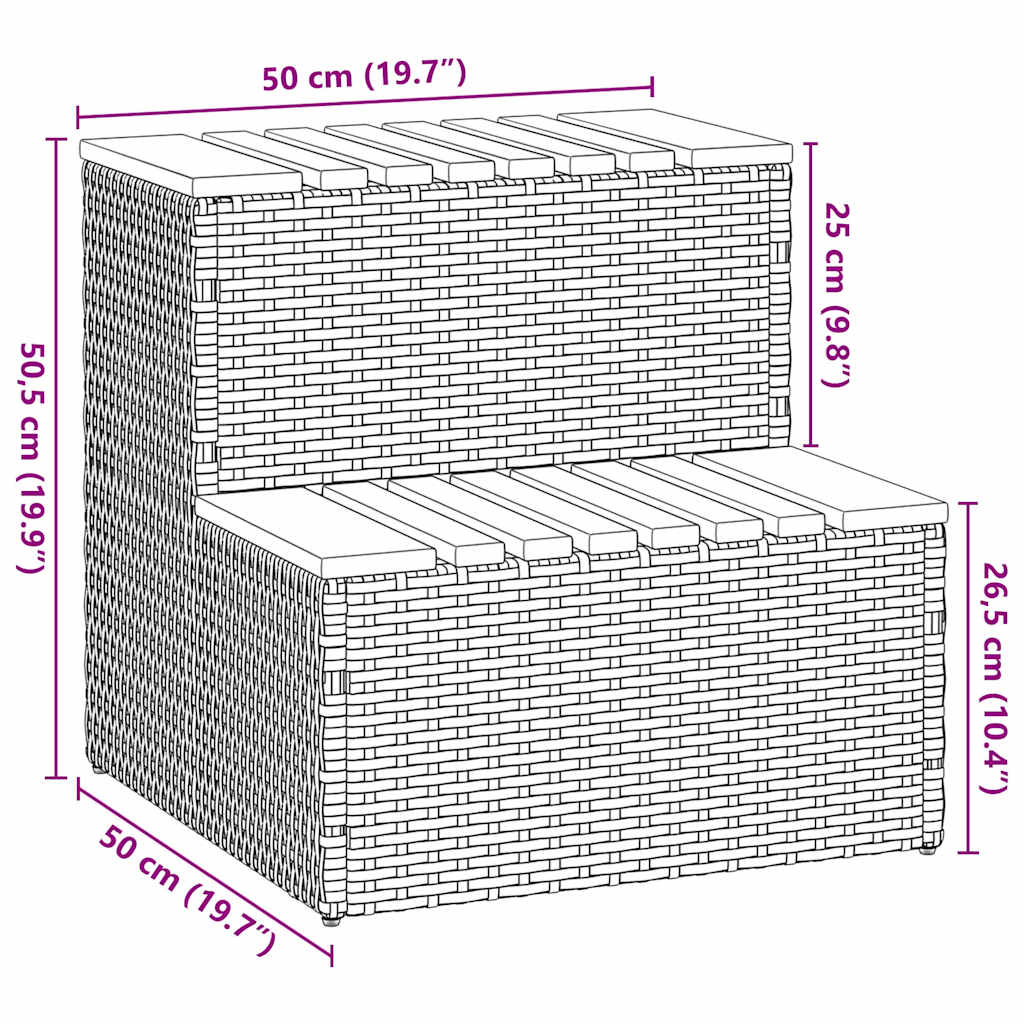 Whirlpooltreppe Hellgrau 50x50x50,5cm Poly Rattan Akazie Massiv