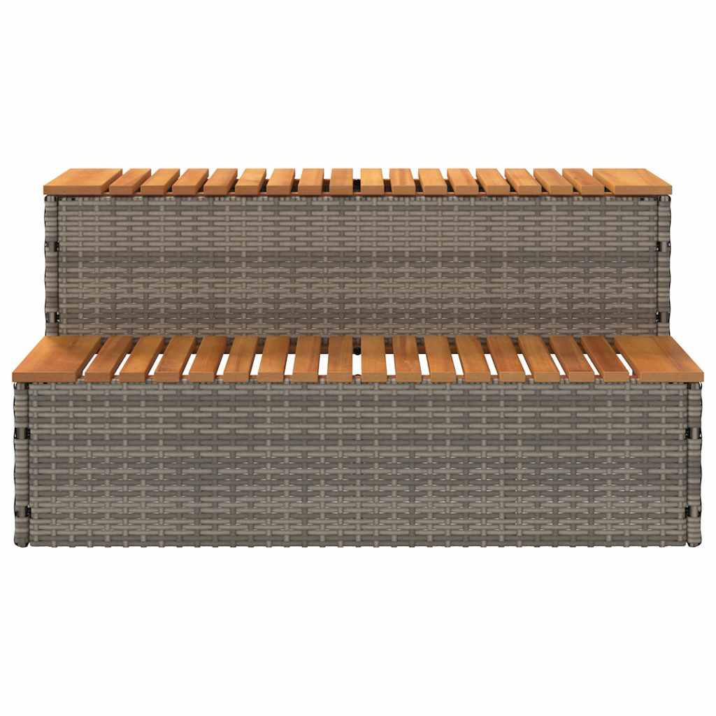 Whirlpooltreppe Grau 100x50x50,5 cm Poly Rattan Akazie Massiv