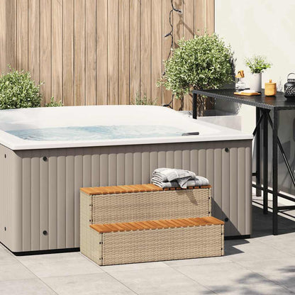 Whirlpool-Stufen Beige 100x50x50,5 cm Poly-Rattan Massiv Akazie