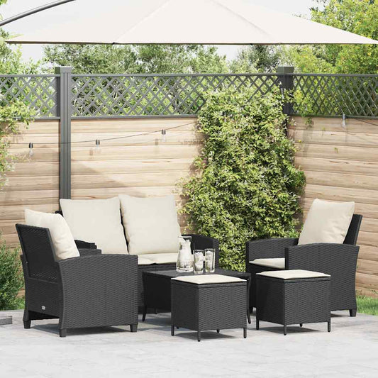 6-tlg. Garten-Sofagarnitur mit Kissen Schwarz Poly Rattan