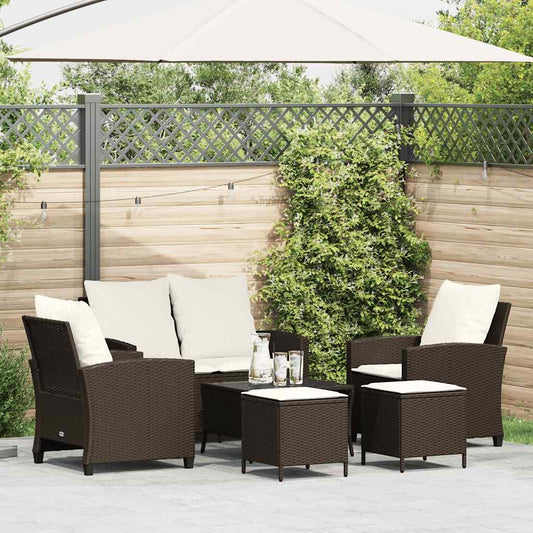 6-tlg. Garten-Sofagarnitur mit Kissen Braun Poly Rattan