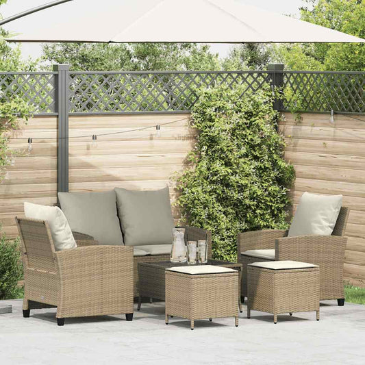 6-tlg. Garten-Sofagarnitur mit Kissen Beige Poly Rattan