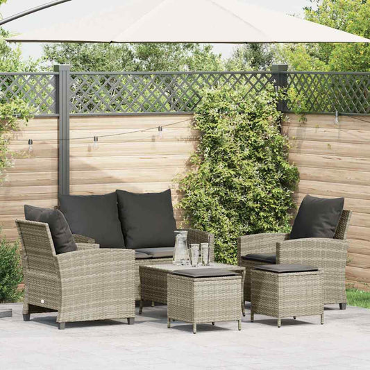 6-tlg. Garten-Sofagarnitur mit Kissen Hellgrau Poly Rattan