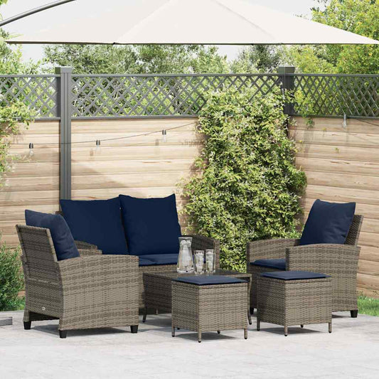 6-tlg. Garten-Sofagarnitur mit Kissen Grau Poly Rattan