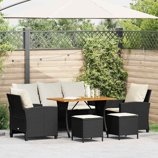 6-tlg. Garten-Sofagarnitur mit Kissen Schwarz Poly Rattan