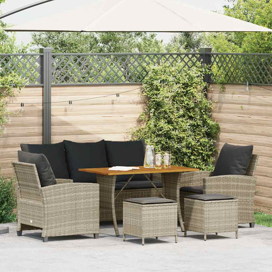 6-tlg. Garten-Sofagarnitur mit Kissen Hellgrau Poly Rattan